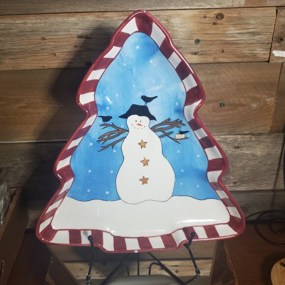Sakura Debbie Mumm Christmas Serving Dish - Tree Shaped - Snowman Design - Picture 9 of 9